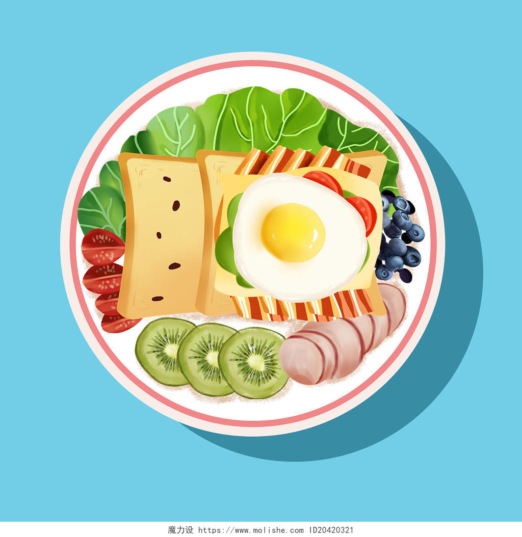 彩色卡通手绘营养餐轻食沙拉健康美食素材原创插画海报